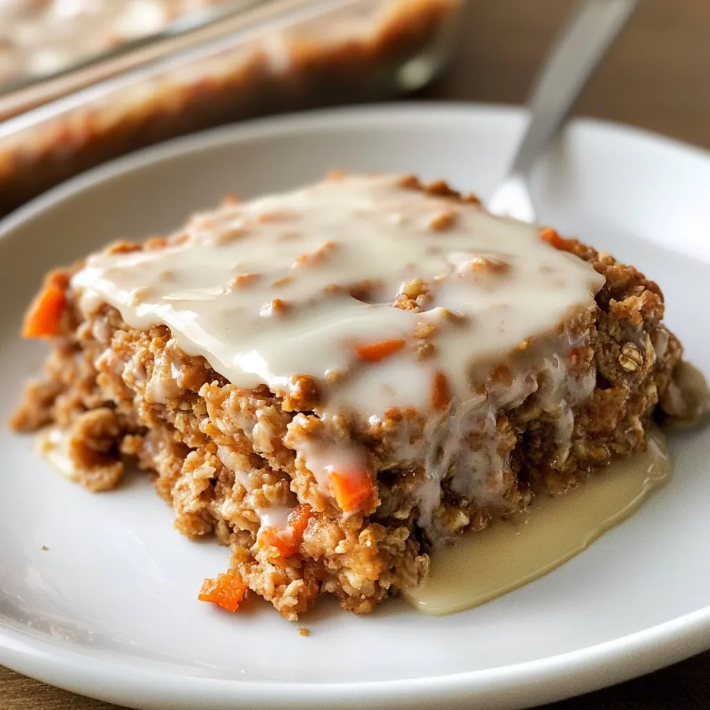 A delicious slice of baked oats with vibrant orange carrot shreds.