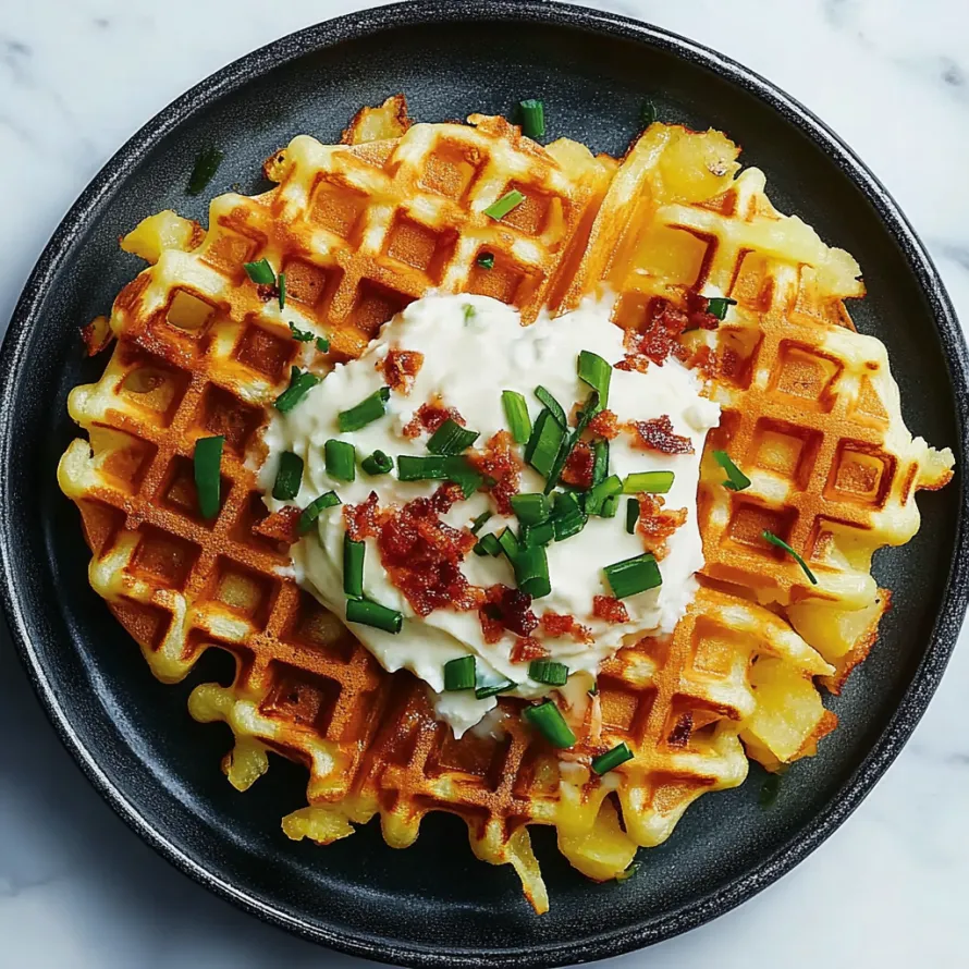 A waffle with bacon and sour cream.