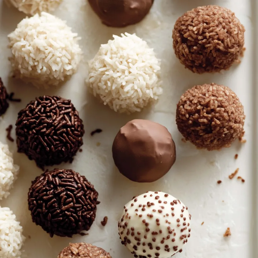 A platter featuring chocolate-dipped and light-colored bite-sized treats.
