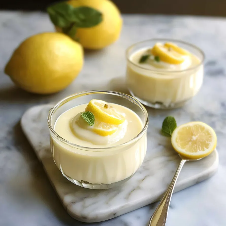Two small glasses of smooth lemon dessert topped with zest.