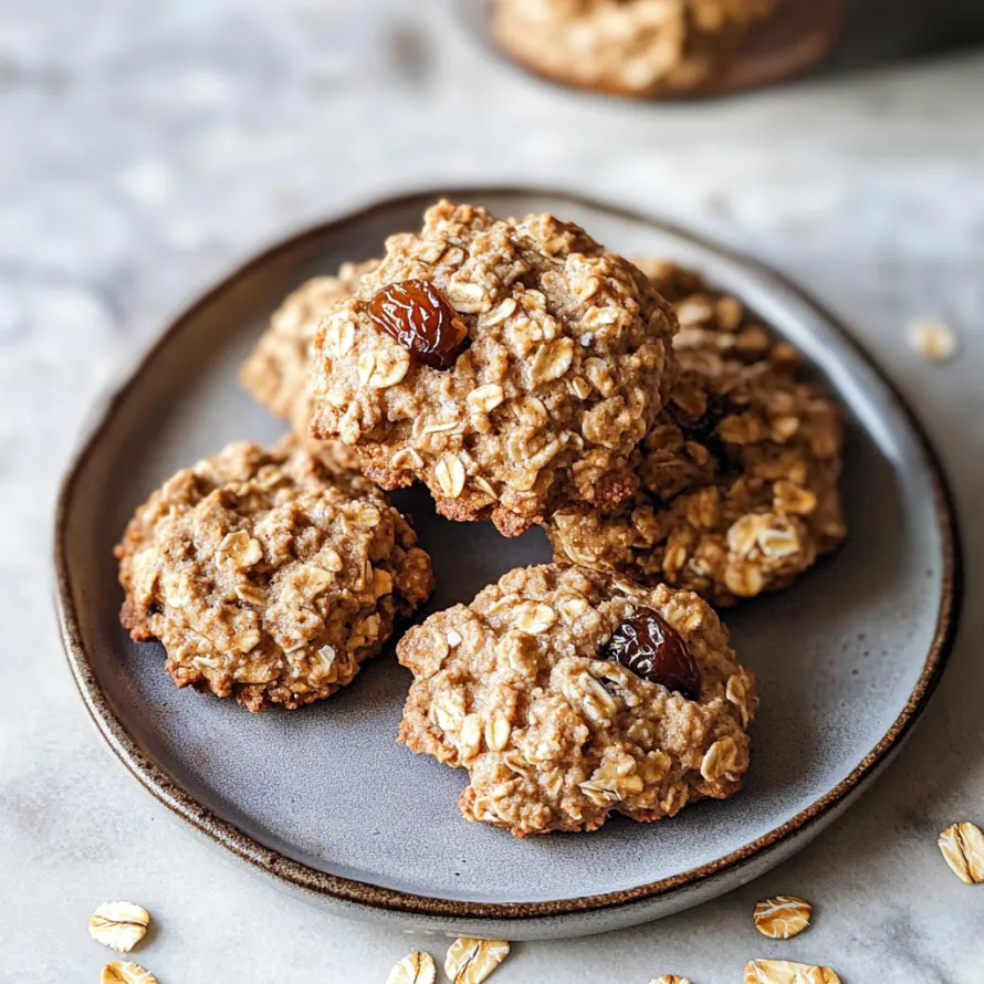 A plate of cookies with raisins on top.