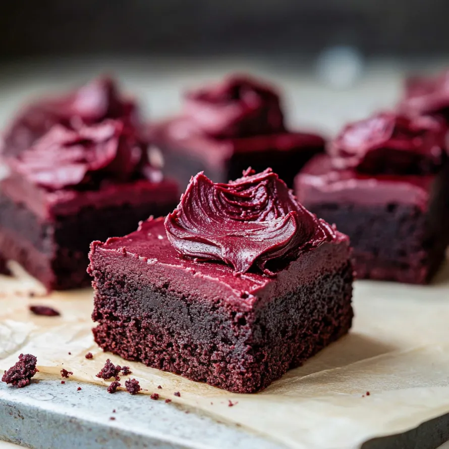 Close-up shot of chocolate cake topped with creamy frosting.