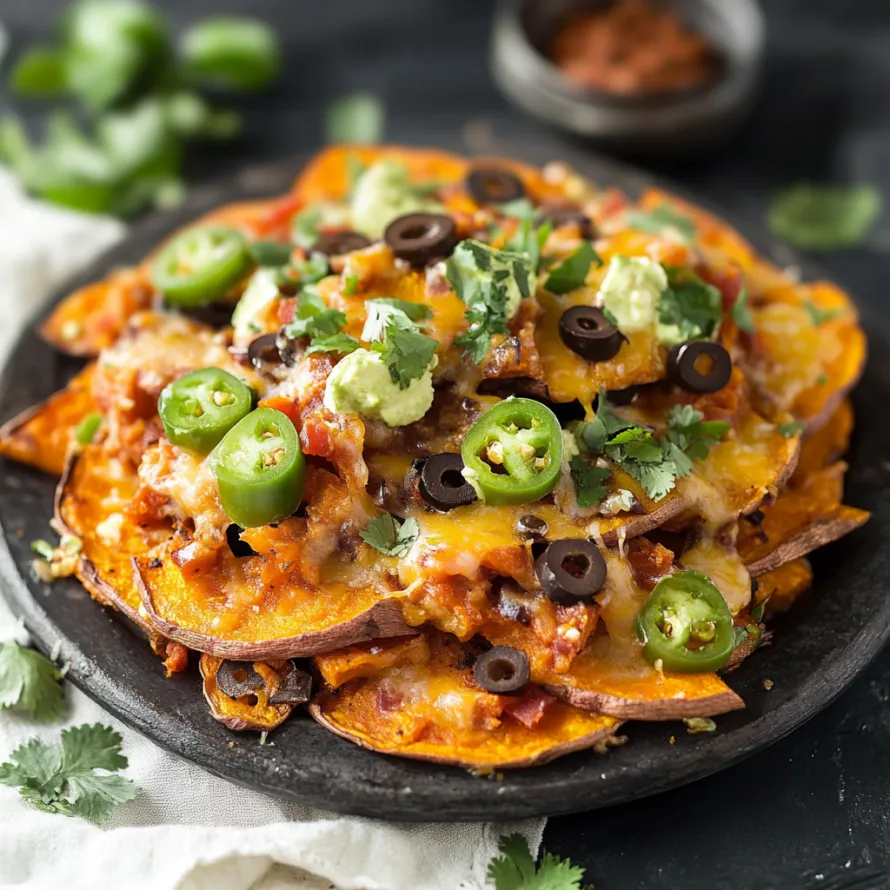 A plate of nachos with jalapenos and cheese.