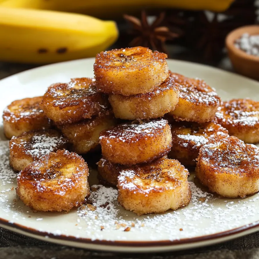 A plate of banana slices caramelized and golden brown.