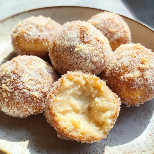 A plate of sugary donuts piled together.
