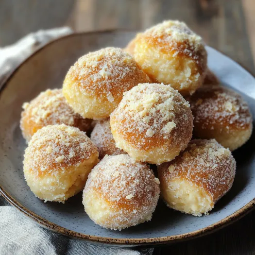A plate of powdered donuts.