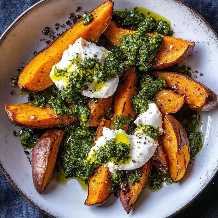 A warm dish topped with creamy white sauce and fresh herbs.