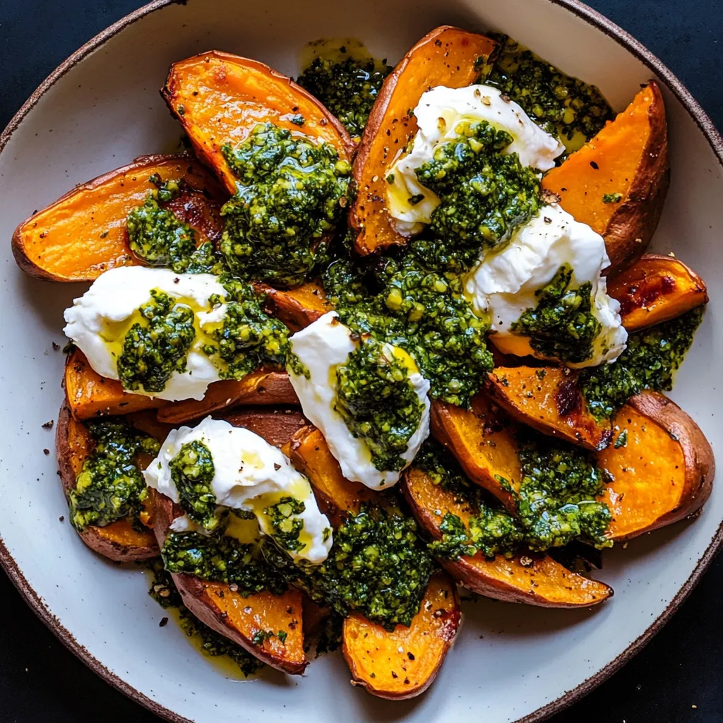 A colorful dish featuring golden potatoes with creamy white topping.