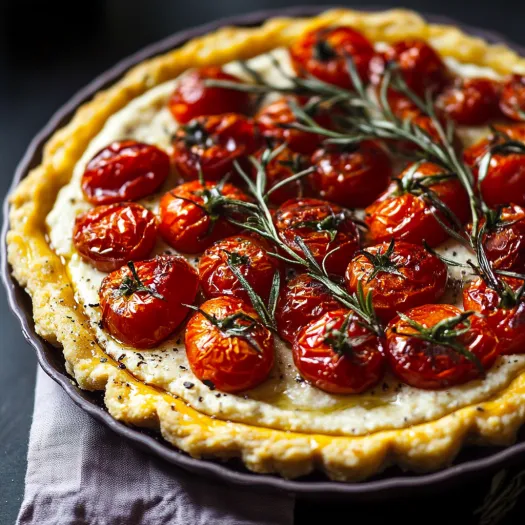 Tomato tart with fresh basil.