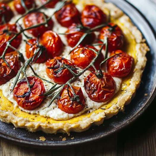 A pizza with tomatoes and basil on it.