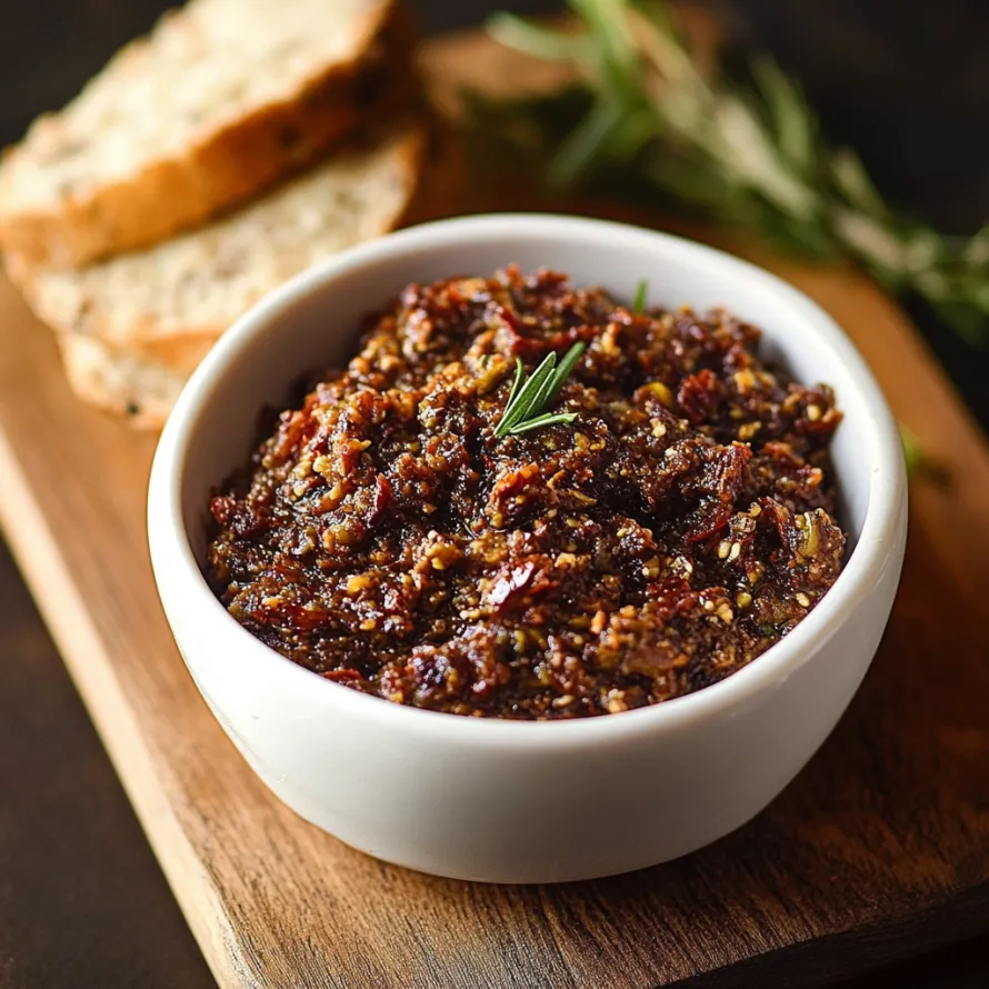 A red spread garnished with fresh parsley in a bowl.