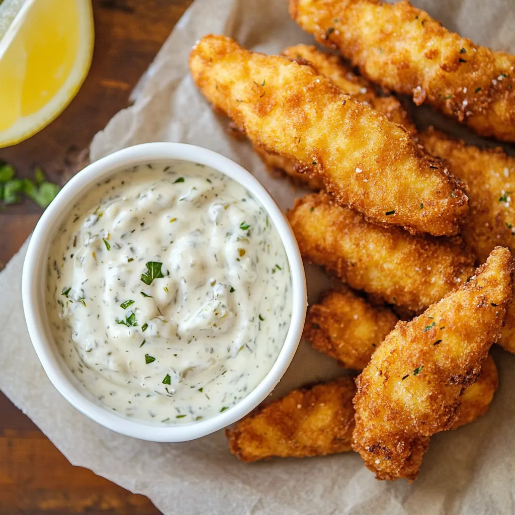 A bowl of dip with a lemon wedge on a table.