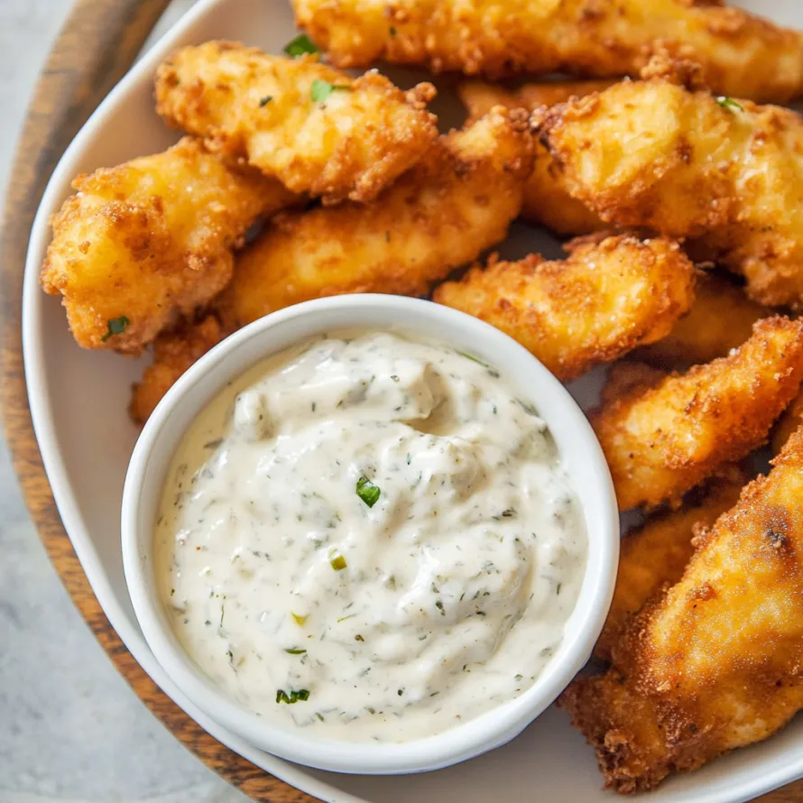 Plate of crispy fried snacks beside a bowl of dipping sauce.