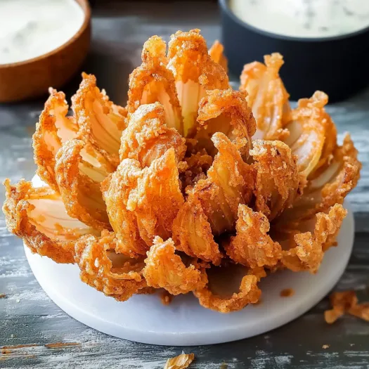 A fried onion on a plate.
