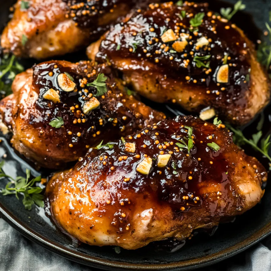 A plate of chicken with sauce.