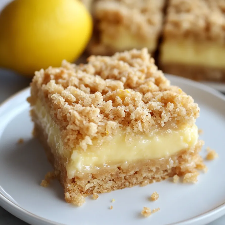 A square dessert topped with a lemon slice.