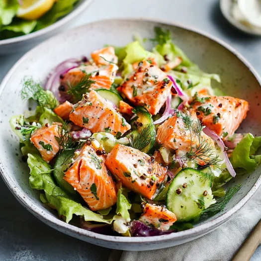 A bowl of salad with fish and vegetables.