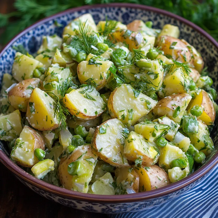 A dish filled with potatoes and fresh greens.