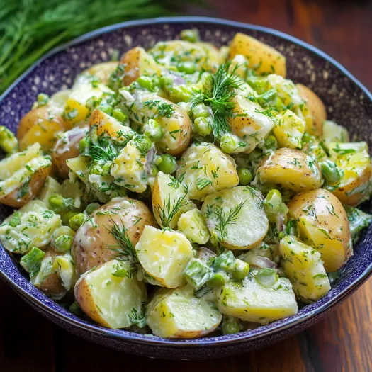 A bowl of food with potatoes and green herbs.