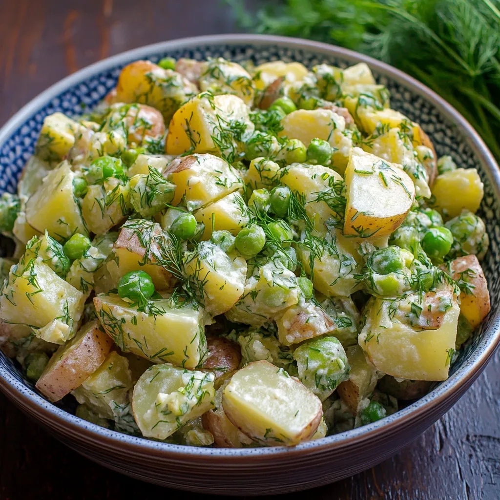A bowl of vegetables with potatoes, peas, and other vegetables.