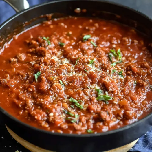 A comforting bowl of Italian tomato sauce with pasta.