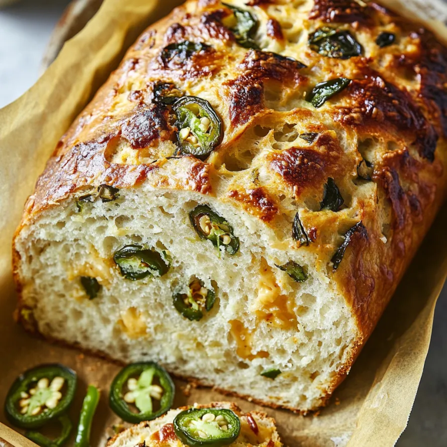 A loaf of bread topped with jalapeños.