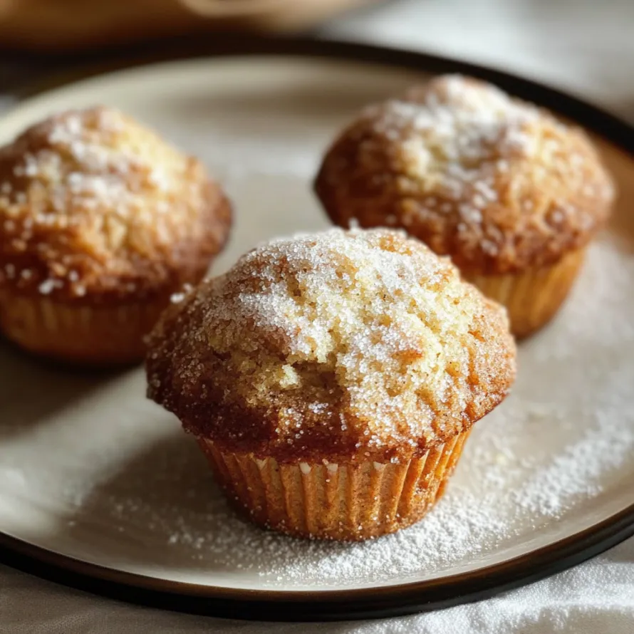 A plate of muffins dusted with sugar on top.