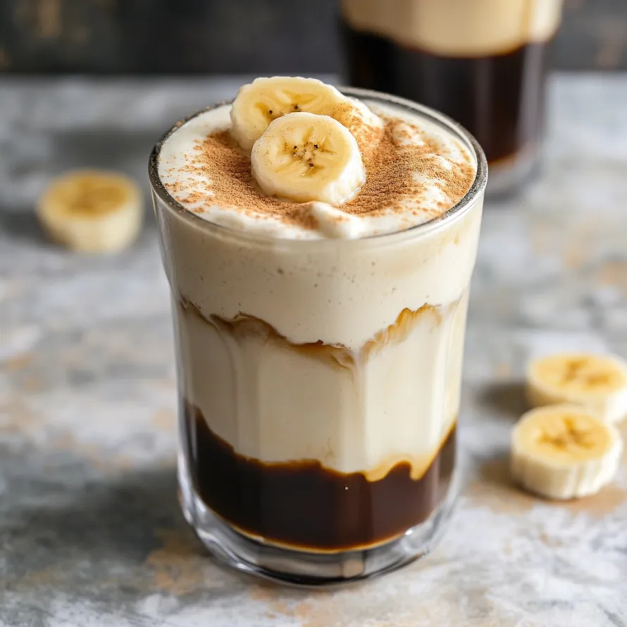 A glass of bananas with coffee and chocolate.