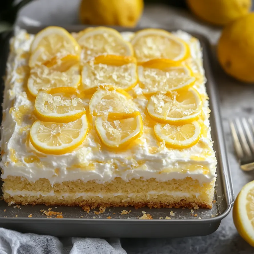 Sweet lemon cake with decorative lemon slices.