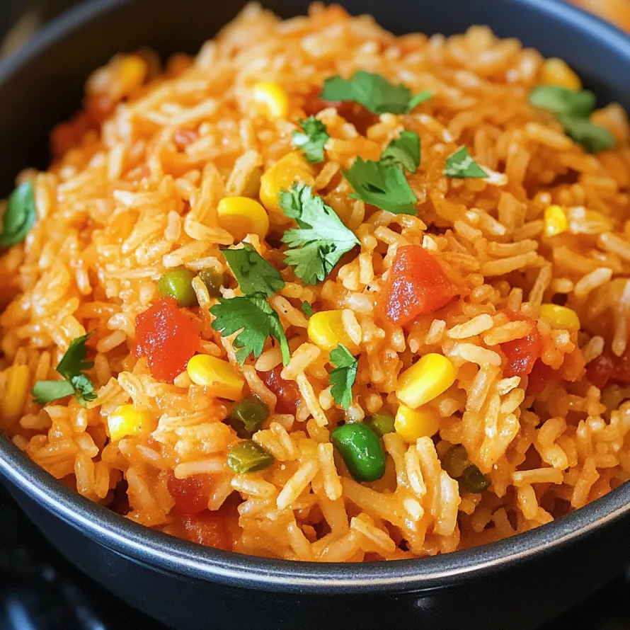 A hearty bowl of tomato rice with colorful veggies.