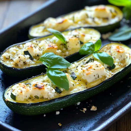 A plate with zucchini stuffed with cheese.
