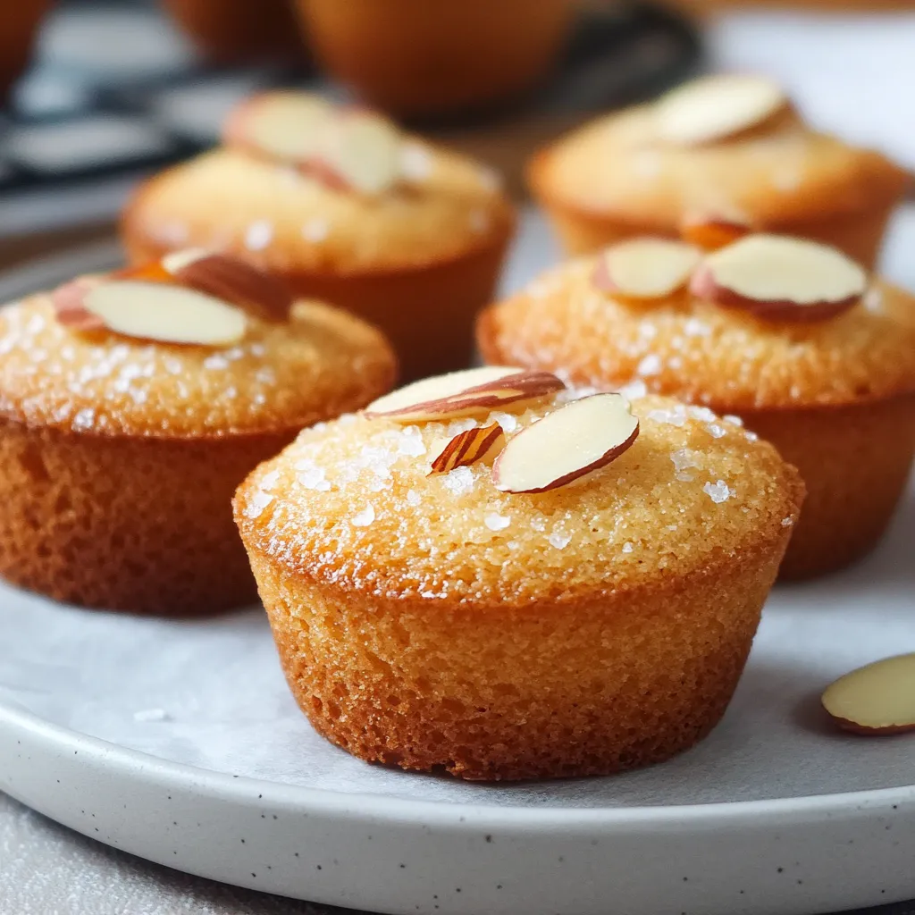 A plate of cupcakes with almonds on top.