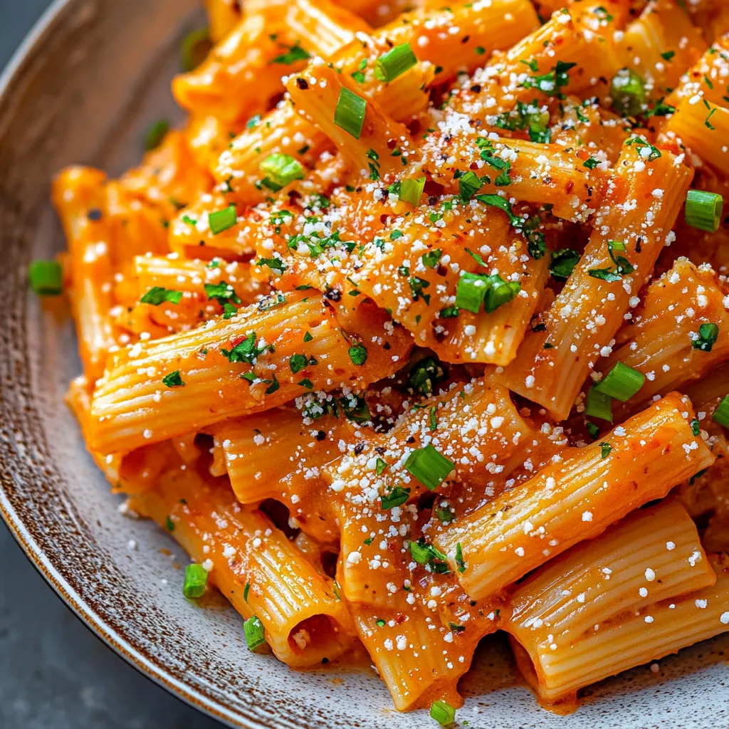 Cheesy pasta topped with green herbs.