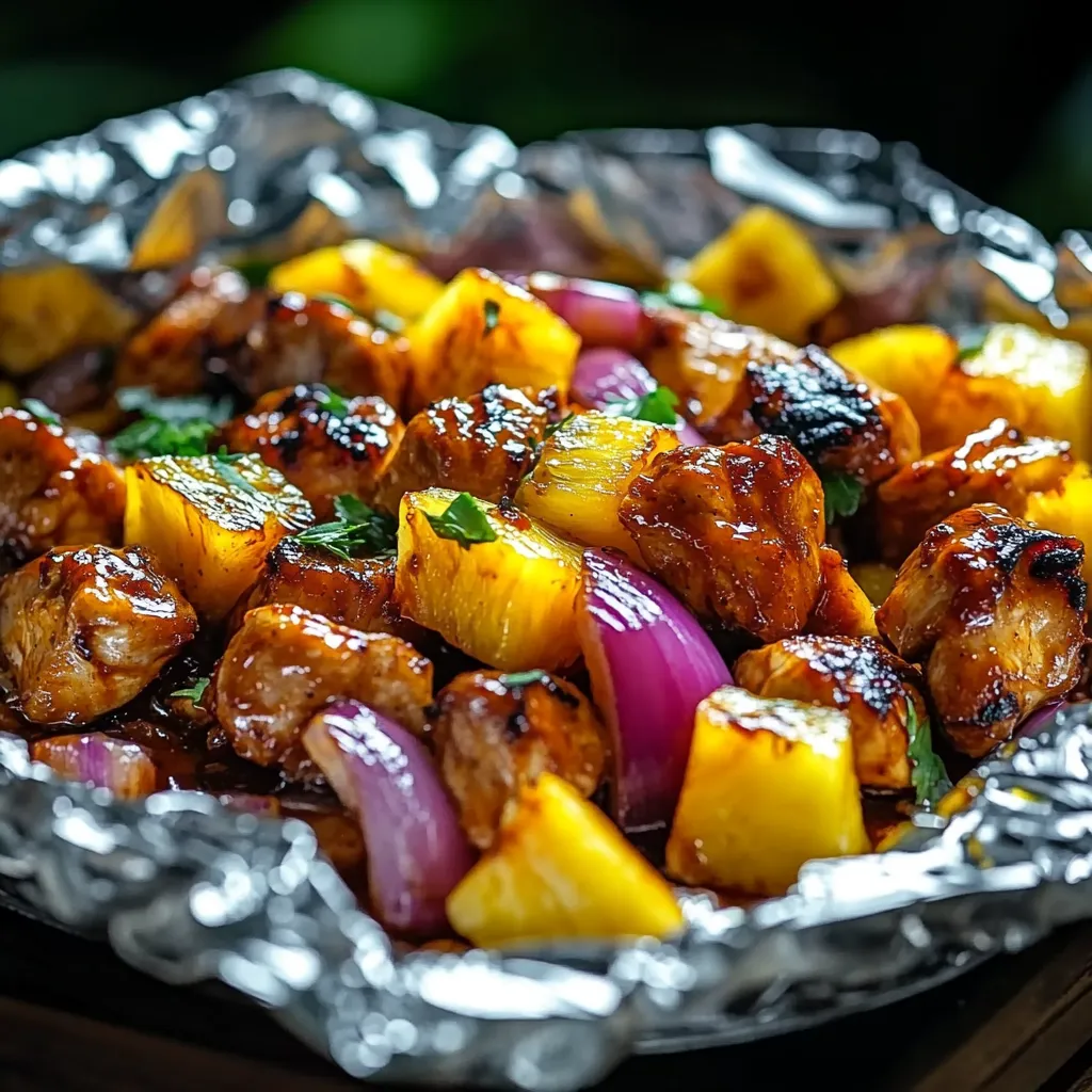 A bowl of bright food showing bits of pineapple and scattered onions.