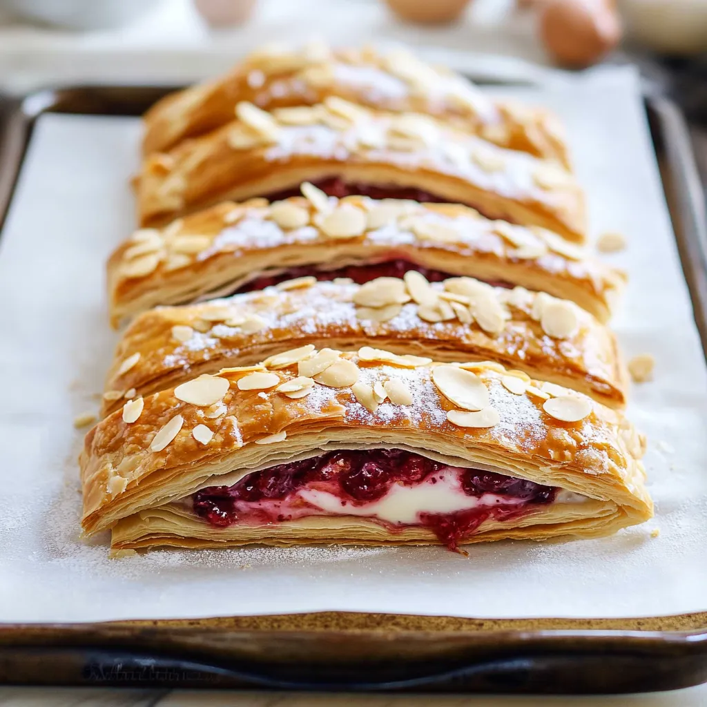 Pastries dusted with sugar and scattered berries.