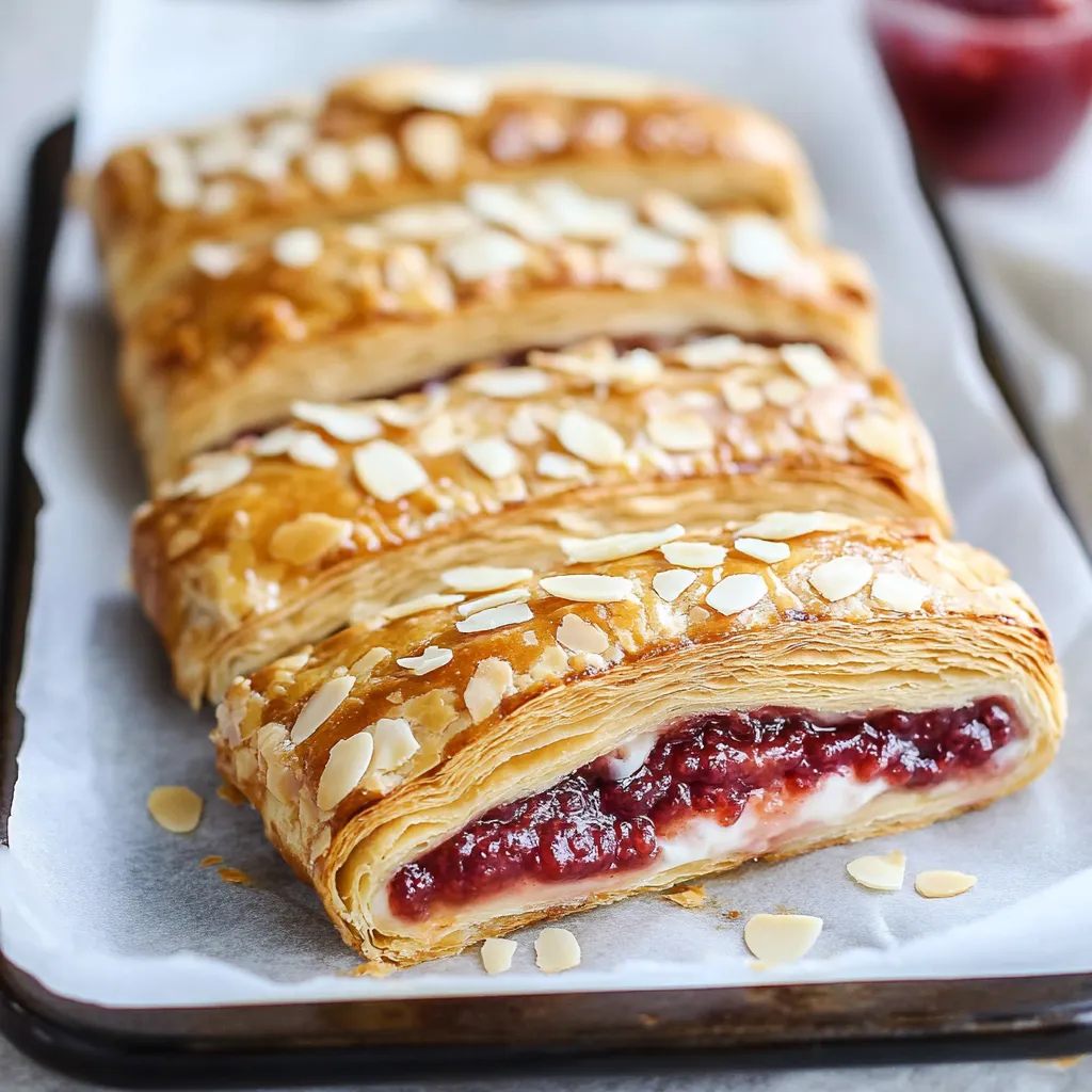 Tray with berry-filled pastry and nuts on top.