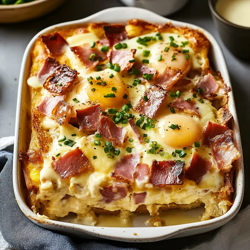 A plate of pasta topped with bacon and eggs.