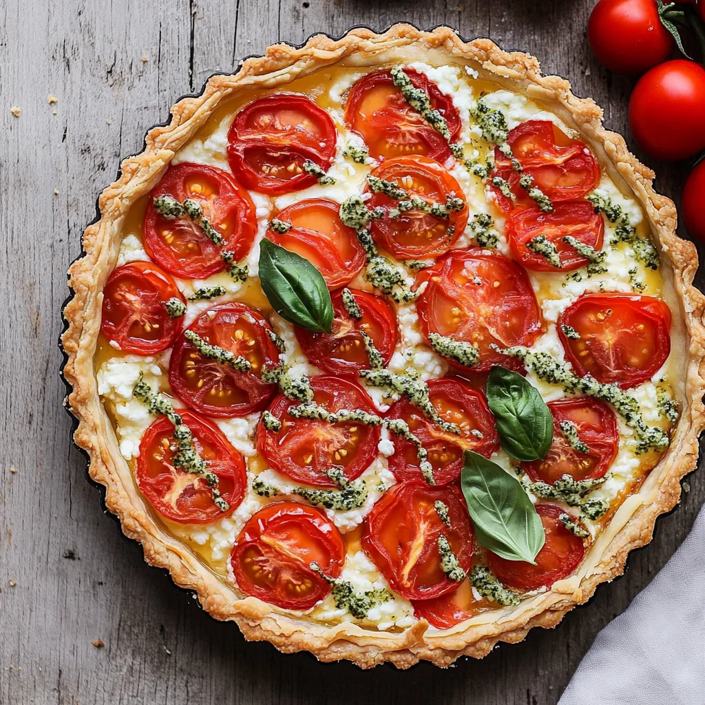 A pizza loaded with tomatoes and fresh basil.