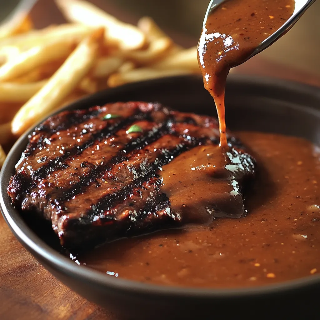 A bowl full of steak covered in savory sauce.