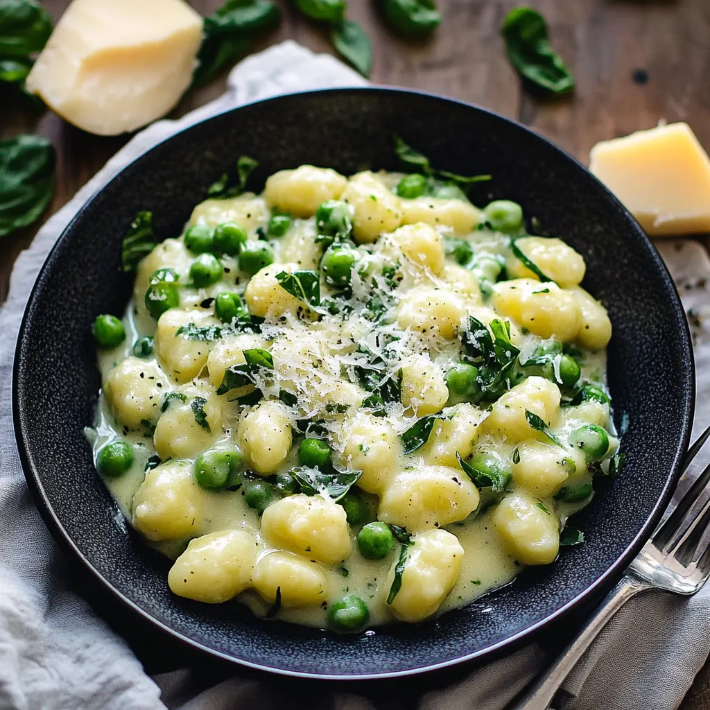 Bowl loaded with pasta, cheese, and sweet green peas.