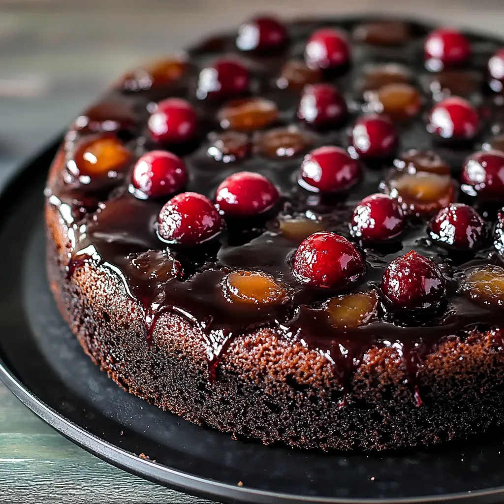 Slice of chocolate cake loaded with cherries.