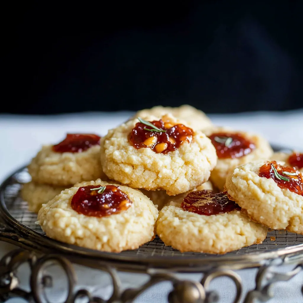 A plate of cookies with jam.