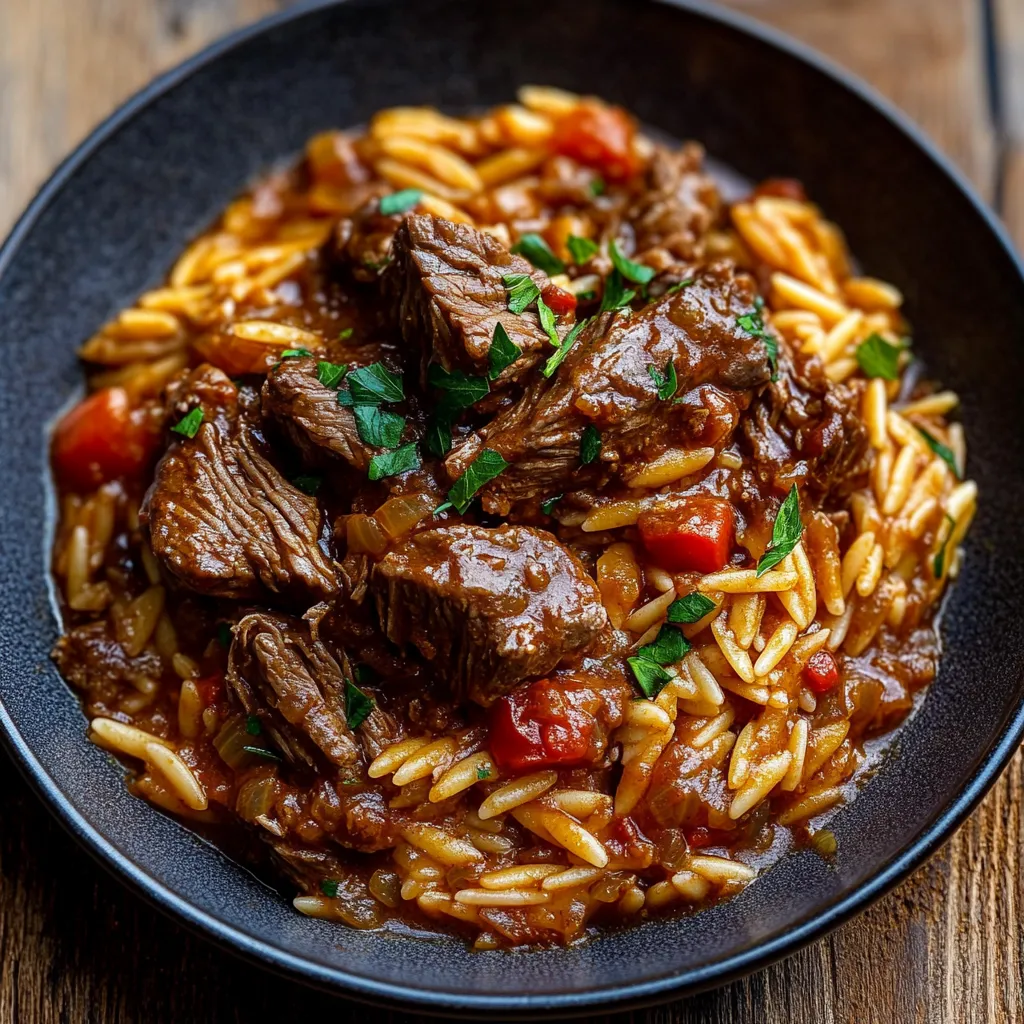 A bowl of beef stew with rice and veggies.