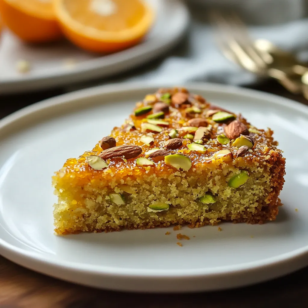 A slice of cake with almonds on top.