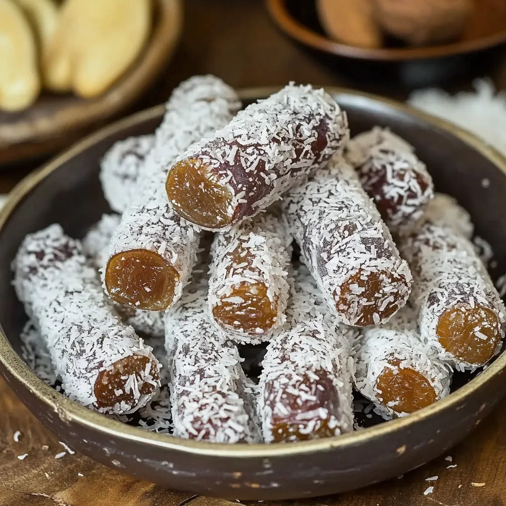 A bowl of snacks with a coconut topping.