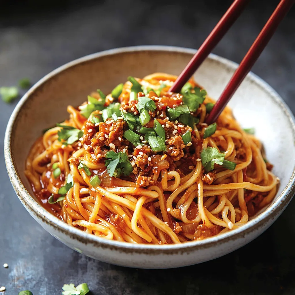 A bowl stacked with colorful noodles, veggies, and meat.