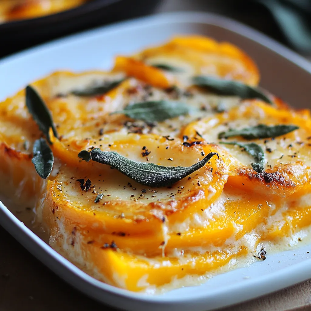 Plate loaded with cheesy squash topped with peppers.
