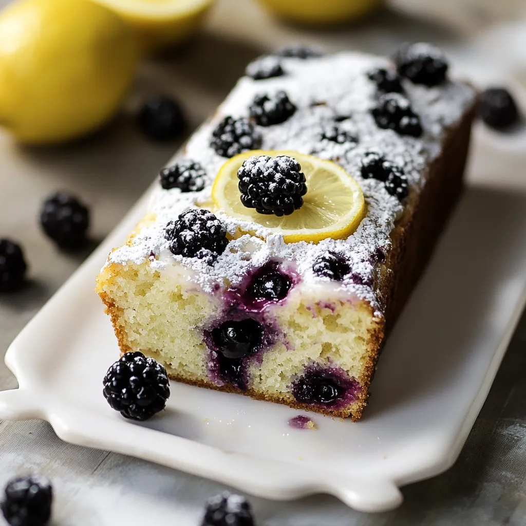 Slice of bread with lemon and blackberry topping.