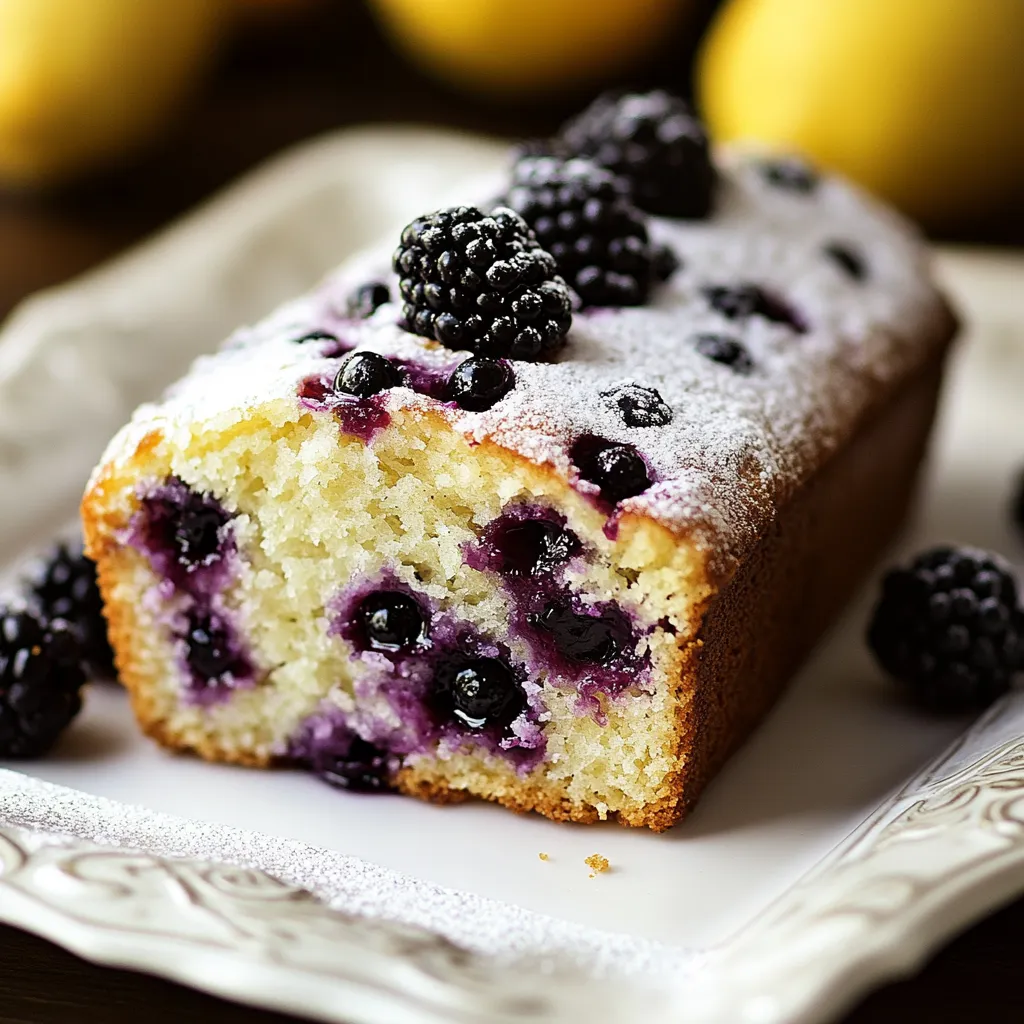 A piece of blueberry cake sitting on a dish.
