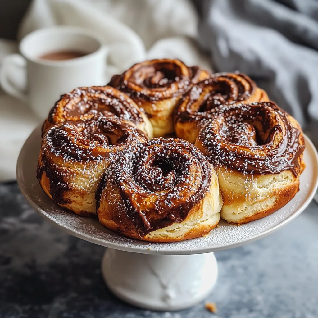 A platter of chocolate-streaked buns topped with a sprinkle of powdered sugar.